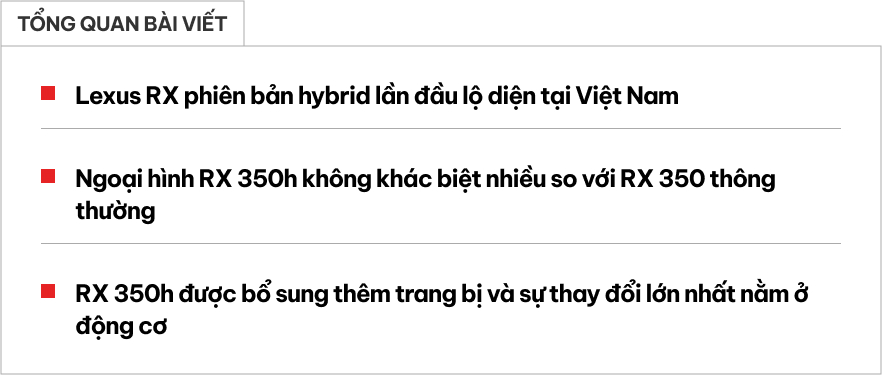 Lexus RX 350h 2025 đã về Việt Nam: Tinh ý mới thấy điểm khác bản xăng, dễ thêm công nghệ, máy tiết kiệm xăng cạnh tranh X5, Q7- Ảnh 1. Lexus RX 350h 2025 đã về Việt Nam: Tinh ý mới thấy điểm khác bản xăng, dễ thêm công nghệ, máy tiết kiệm xăng cạnh tranh X5, Q7- Ảnh 1.