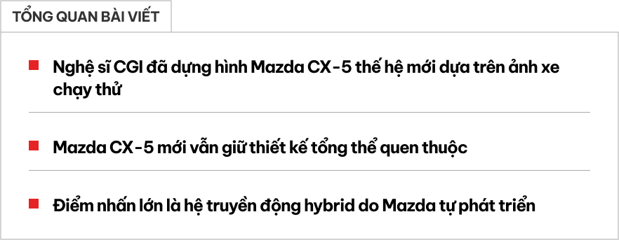 Mazda CX-5 thế hệ mới dự kiến trông thế này: Team thiết kế vẫn... 'nhàn', động cơ hybrid hết mượn Toyota, trên 200 mã lực, màn hình lớn- Ảnh 1. Mazda CX-5 thế hệ mới dự kiến trông thế này: Team thiết kế vẫn... 'nhàn', động cơ hybrid hết mượn Toyota, trên 200 mã lực, màn hình lớn- Ảnh 1.